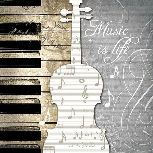 1 serviette en papier note de musique - musique is life - ref 956