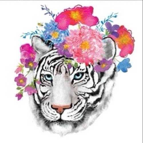 1 serviette en papier tigre - fleurs - ref 982