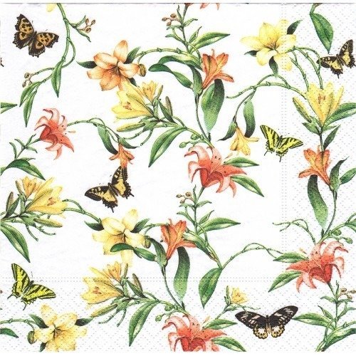 1 serviette en papier papillons - fleurs - ref 1045