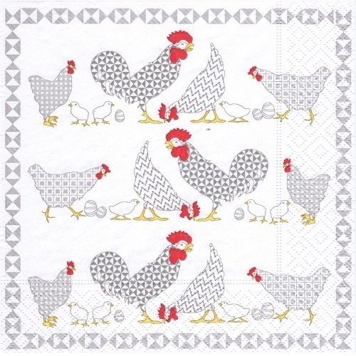 1 serviette en papier poules - coqs - ref 1046