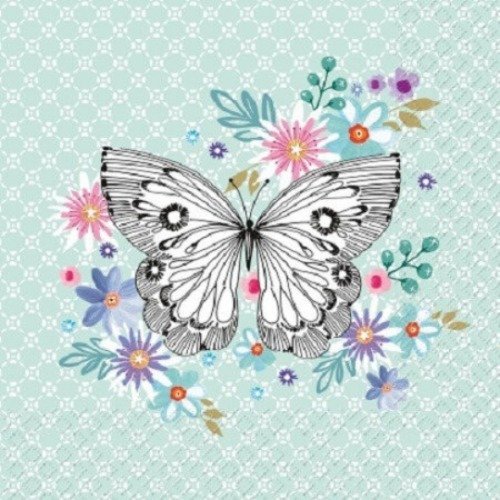 1 serviette en papier papillons fleurs - ref 1057