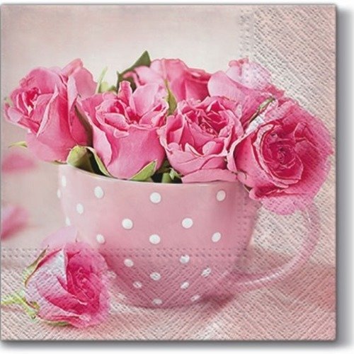 1 serviette en papier bouquet de roses - tasse  - ref 1241