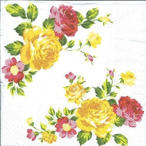 1 serviette en papier fleurs - roses jaunes - ref 1262