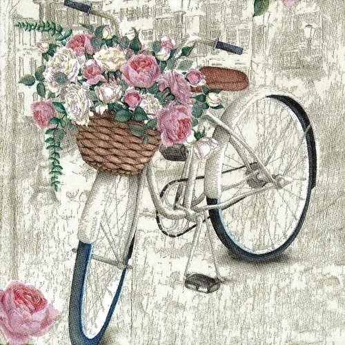 1 serviette en papier vélo - panier de fleurs - ref 1285