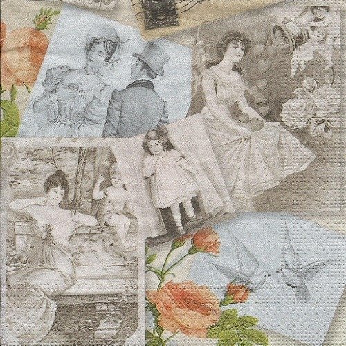1 serviette en papier photo retro - femme ancienne - ref 1323