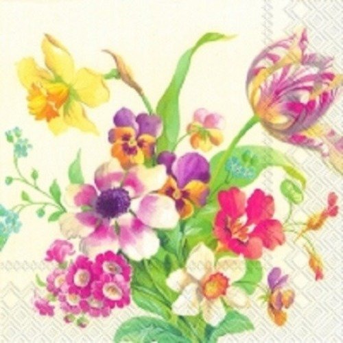 1 serviette en  papier bouquet de fleurs - tulipes - ref 1077