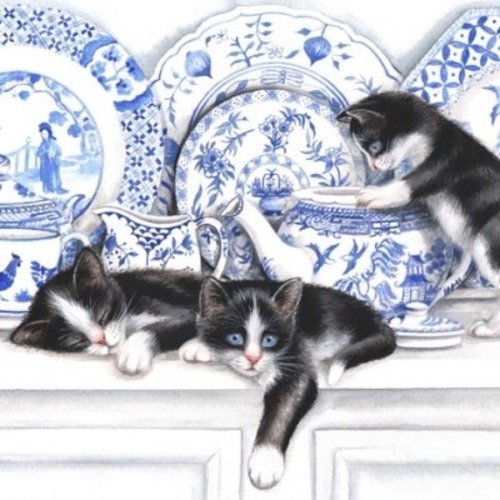1 serviette en papier les chats dans la porcelaine - ref 1351