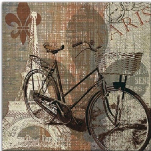 1 serviette en papier paysage - vélo - paris - tour eiffel - ref 1124