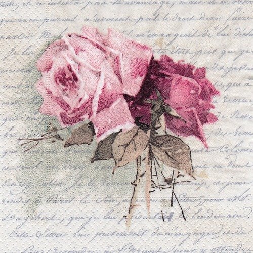 1 serviette en papier rose - fleurs - shabby - ref 1125