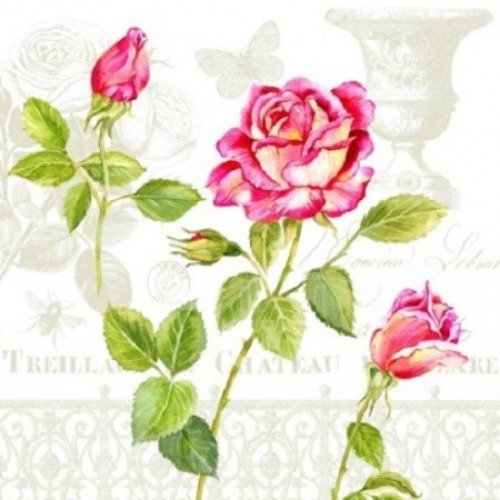1 serviette en papier rose - fleurs - ref 1126