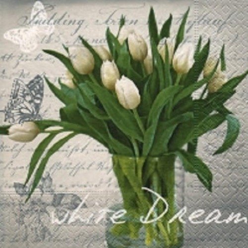 1 serviette en papier tulipes blanches - fleurs - ref 1129