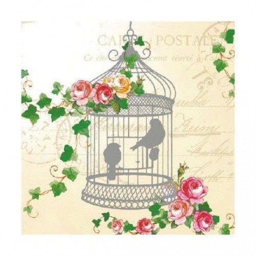 1 serviette en papier oiseaux - cage - fleurs - ref 1177