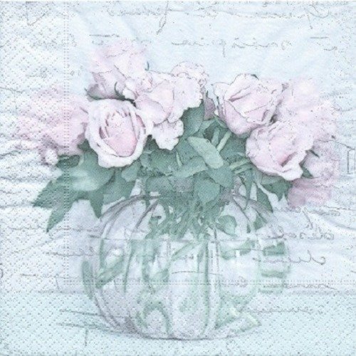 1 serviette en papier rose - fleurs - shabby - ref 1214