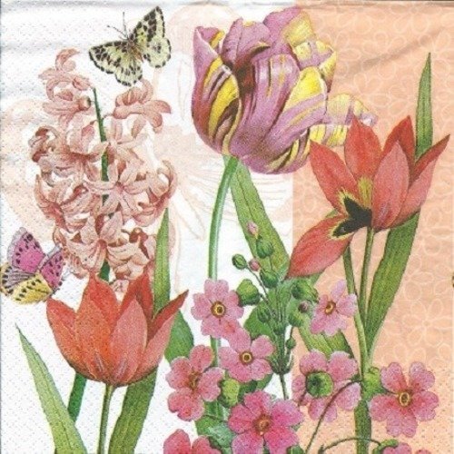 1 serviette en papier fleurs - tulipes - hyacinthe - ref 1216