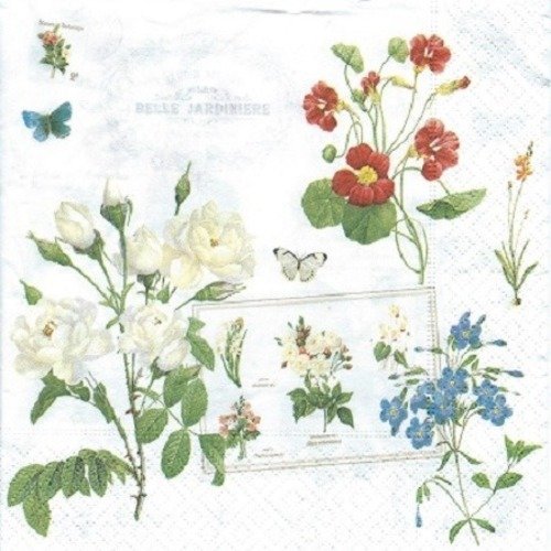1 serviette en papier roses - fleurs - papillons - shabby - ref 1220