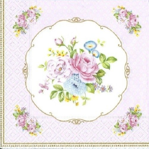 1 serviette en papier roses - fleurs - shabby - ref 1223