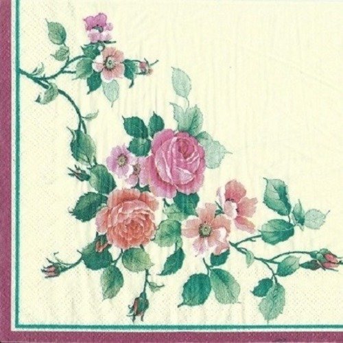 1 serviette en papier roses - fleurs - ref 1227