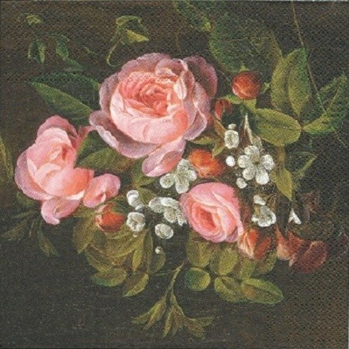 1 serviette en papier rose - fleurs - shabby - ref 1229