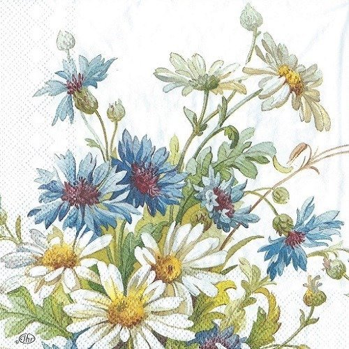 1 serviette en papier bleuets - marguerites - fleurs  - ref 1382