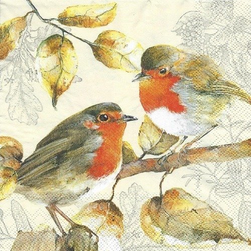 1 serviette en papier oiseaux - rouge gorge - ref 1421