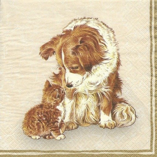 1 serviette en papier le chien et le chat- colley - ref 1424