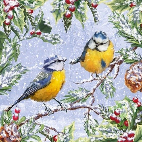 1 serviette en papier oiseaux - paysage d'hiver - ref 1442