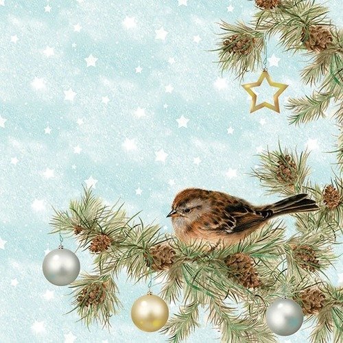 1 serviette en papier oiseaux - paysage d'hiver - ref 1467