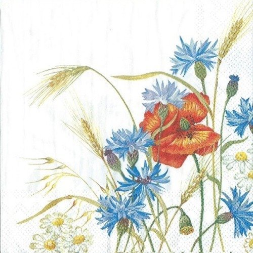 1 serviette en papier coquelicot - bleuet - fleurs - ref  1543