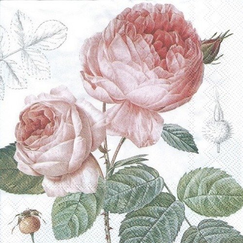 1 serviette en papier rose - fleurs - ref  1544