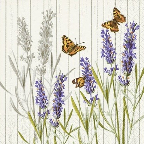 1 serviette en papier fleurs - lavande - papillon - ref 1561