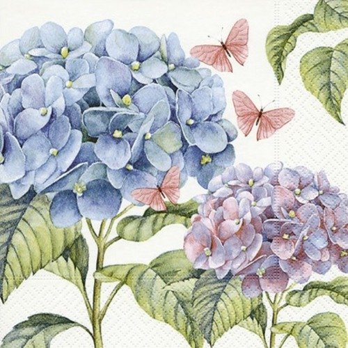 1 serviette en papier fleurs - hortensias - ref 1562