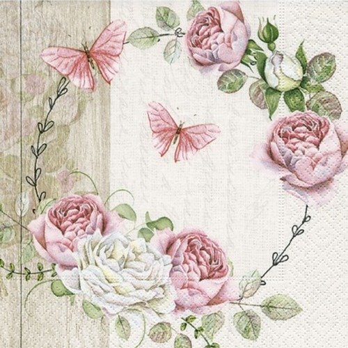 1 serviette en papier fleurs - pivoine - papillon - ref 1563