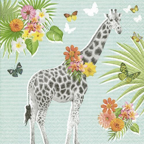 1 serviette en papier girafe - fleurs exotiques - ref 1585