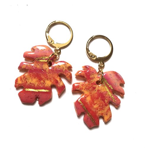 Parure boucles d’oreilles et bague feuille de monstera