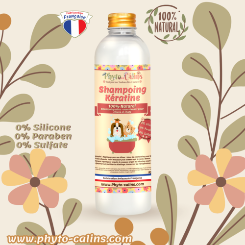 Shampoing keratine hydratant naturel, pour chien et chat, pour poil sec