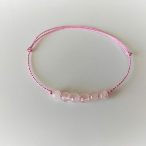 Bracelet cordon réglable coulissant homme femme perles pierre naturelle quartz rose 6 mm