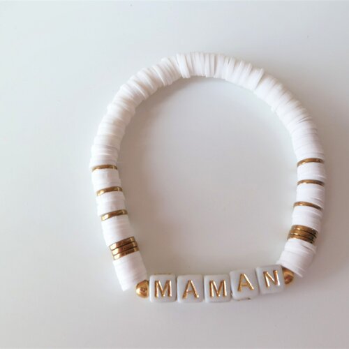 Bracelet élastique personnalisé prénom perles polymère réalisé à votre taille couleur au choix