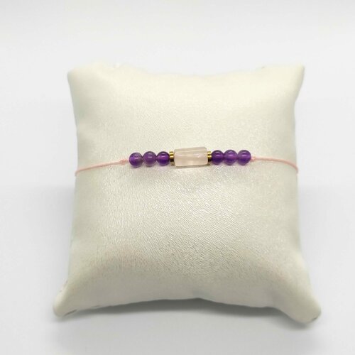 Bracelet cordon réglable femme gemmes pierres naturelles améthyste quartz rose perles 4 mm