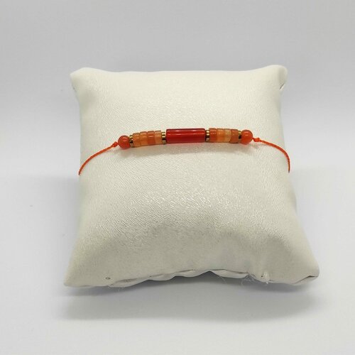 Bracelet cordon réglable homme femme gemmes pierres naturelles cornaline aventurine orange perles 4 mm