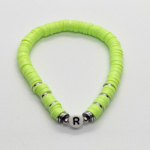 Bracelet élastique initiale prénom perle couleur à personnaliser perles heishi polymère femme homme enfant
