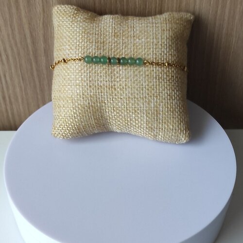 Bijou bracelet femme pierre naturelle perles aventurine chaine acier inoxydable doré