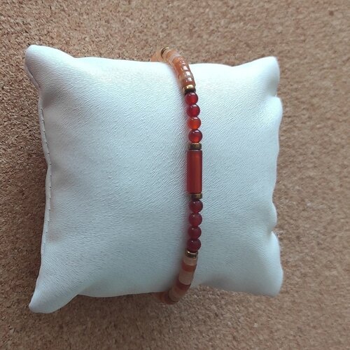 Bracelet cordon réglable gemmes pierres naturelles  cornaline  aventurine orange 4 mm - idée cadeau noël homme femme