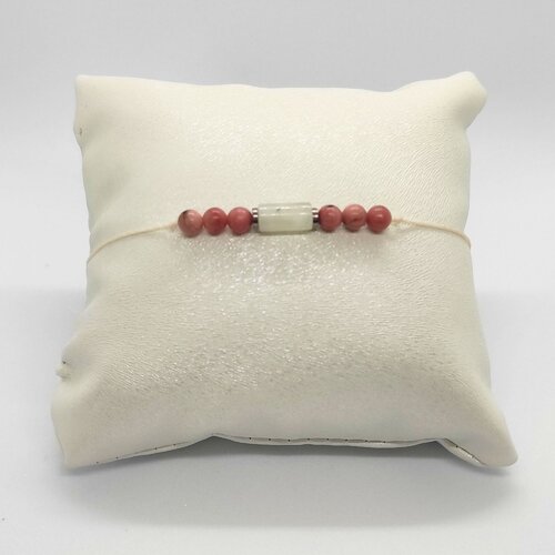 Bracelet cordon réglable homme femme gemmes pierres naturelles rhodonite pierre de lune perles 4 mm