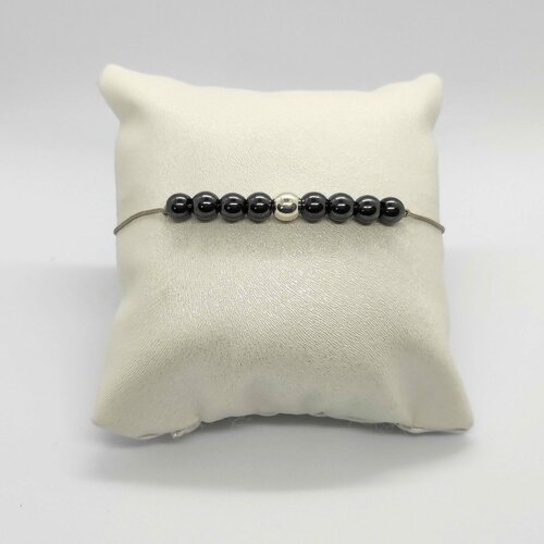 Bracelet cordon réglable homme femme gemmes pierres naturelles hématite perles 6 mm