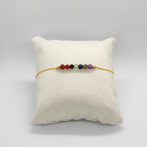 Bracelet cordon réglable homme femme gemmes pierres naturelles 7 chakras perles 4 mm