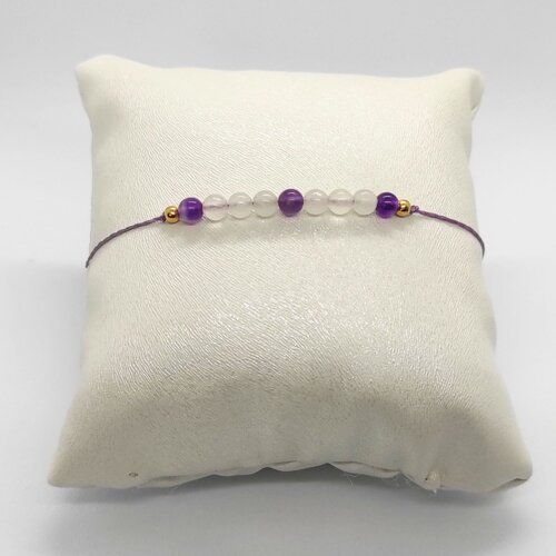 Bracelet cordon réglable homme femme gemmes pierres naturelles améthyste quartz rose perles 4 mm