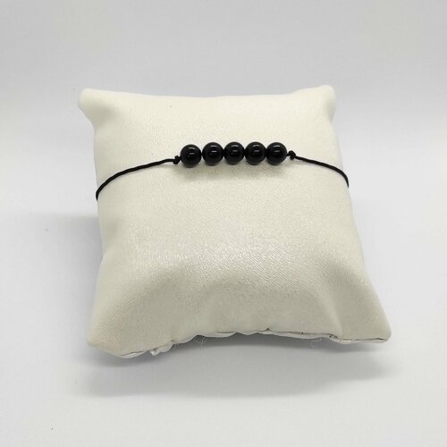 Bracelet cordon réglable homme femme gemmes pierres naturelles onyx noir perles 6 mm  - idée cadeau femme