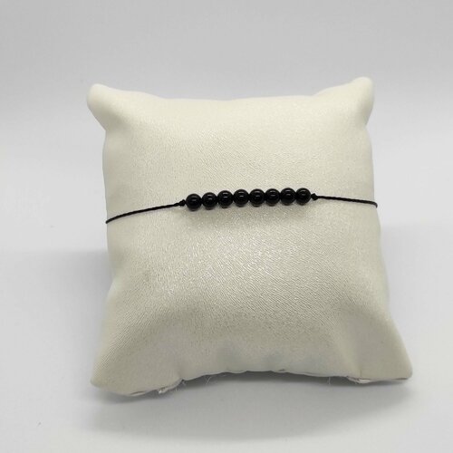 Bracelet cordon réglable homme femme gemmes pierres naturelles onyx noir perles 4 mm