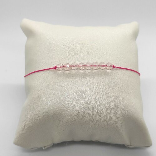 Bracelet cordon réglable homme femme gemmes pierres naturelles quartz rose clair perles 4 mm à facettes