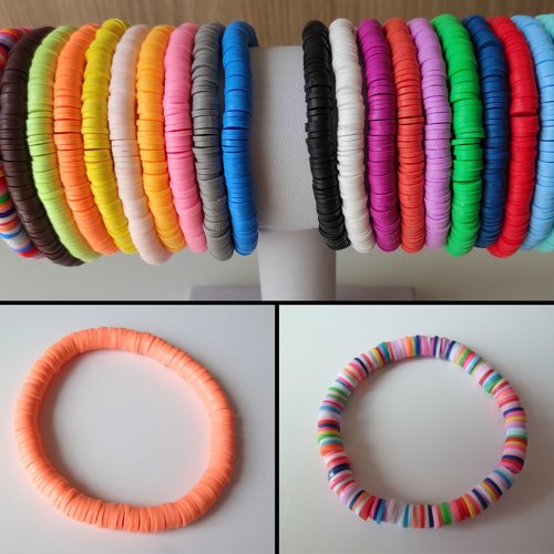 Bracelet élastique surfeur plage perles heishi polymère taille personnalisée 17 couleurs